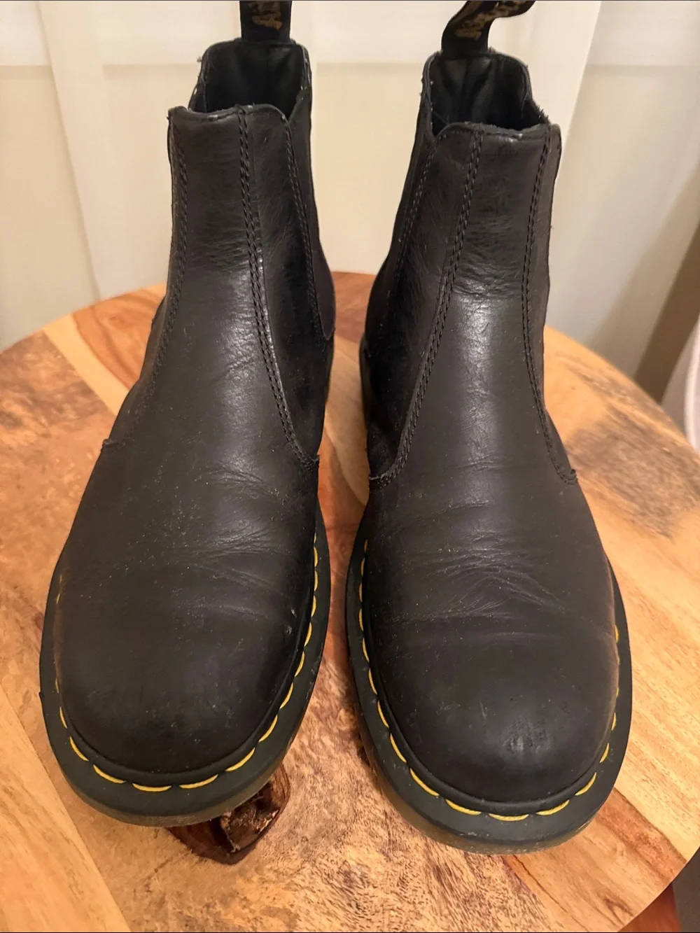 Black Chelsea Boots with Yellow Stitching